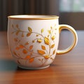 Hyper-realistic Golden Leaves Coffee Cup With Floral Motifs