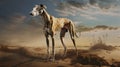 Hyper-realistic Grayhound Dog Portrait In A Desert