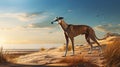 Hyper-realistic Greyhound Illustration On The Beach