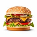 Hyper-realistic Hamburger With Cheese, Lettuce, And Tomatoes Royalty Free Stock Photo