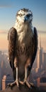 Hyper-realistic Hawk Portrait With New York City Skyline