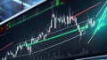 3D rendering of stock market graph and candlestick chart on digital screen