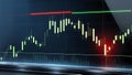 3D rendering of stock market graph and candlestick chart on digital screen