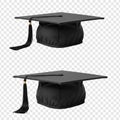 Two Realistic Black Graduation Caps (Mortarboards), Transparent Background Royalty Free Stock Photo