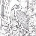 Hyper-realistic Hornbill Coloring Page In Forest
