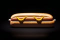 Hyper-realistic hot dog with juicy look on dark background