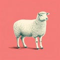 Minimalist Sheep Illustration On Red Background
