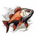 Ink-style Carp Drawing With White Background Royalty Free Stock Photo