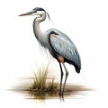 Hyper-realistic Illustration Of A Great Blue Heron In Creek