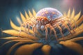 Hyperrealistic illustration of a crab spider-like insect, enlarged close-up