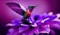 Hyper-realistic illustration of a Trochilinae on a flower with purple background Royalty Free Stock Photo