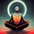 Hyper realistic illustration of a yogi doing an enlightenment meditation