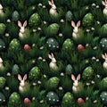 hyper realistic Ilustrated pattern with easter eggs and rabbits. Royalty Free Stock Photo