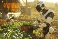 AI-driven robot harvesting vegetables in a field. Generative AI