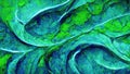 Hyper realistic image intricate detail texture modern marvel background fine art concept of green and blue colors