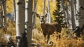 Hyper Realistic Image Of Western Mule Deer In Aspen Tree Grove