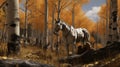 Hyper Realistic Image Of Western Mule Tiger Feeding In Aspen Tree Grove