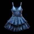 Hyper Realistic Indigo Denim Dress On Black Background