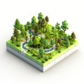 Hyper-realistic Isometric Forest Model On Shiny Plastic Square Royalty Free Stock Photo