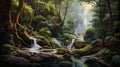 A Hyper-Realistic Journey into the Heart of a Lush Rainforest, Capturing the Mesmerizing Movement of a Cascading Waterfall - AI Ge