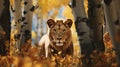 Hyper Realistic Lion Feeding In Autumn Forest - Unreal Engine 5 Concept Art Royalty Free Stock Photo