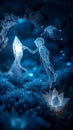 A hyper-realistic macro shot of a bioluminescent cave floor,