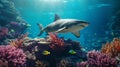 Hyper-realistic Marine Life Aquarium Background With Sharks And Coral Reef