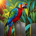 Hyper realistic nature scenery capturing ultra zoom close up of a parrot in greenary