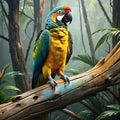 Hyper realistic nature scenery capturing ultra zoom close up of a parrot in greenary