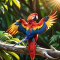 Hyper realistic nature scenery capturing ultra zoom close up of a parrot in greenary