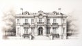 Hyper-realistic Neoclassical Mansion Drawing With Fine Line Details