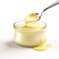 Hyper-realistic Oil Rendering Of Custard Spoon With Yellow Cream