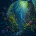 A hyper-realistic painting of a faerie garden with rich colors. AI-Generated.