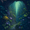 A hyper-realistic painting of a faerie garden with rich colors. AI-Generated.