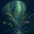 A hyper-realistic painting of a faerie garden with rich colors. AI-Generated.