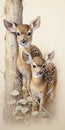 Hyper-realistic Painting Of Two Young Deer Gazing At A Tree Royalty Free Stock Photo