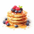 Hyper-realistic Pancakes With Syrup And Berries On White Background Royalty Free Stock Photo