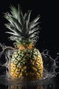 Hyper-Realistic Pineapple Comes to Life with Dynamic Water Flow, Mesmerizing Motion, Crystal Details, and Studio Lighting,