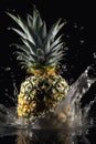 Hyper-Realistic Pineapple Comes to Life with Dynamic Water Flow, Mesmerizing Motion, Crystal Details, and Studio Lighting,