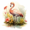 Hyper-realistic Pink Flamingo Illustration With Beatrix Potter Style