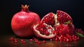 Hyper-realistic Pomegranate Painting On Wooden Table