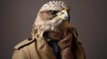 Hyper Realistic Portrait Of Hawk In White Roll-neck Sweater