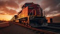 Hyper-realistic Portraiture Of A Red Train Engine At Sunset