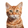 Hyper-realistic Red Tabby Cat Portrait Illustration On White Background