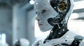 Hyper-realistic render of advanced AI robot, human-like features, lab setting
