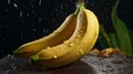 Hyper-realistic Renderings Of Two Bananas Under Rain