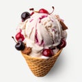 Hyper-realistic Rocky Road Ice Cream Cone With Cherries