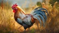 Hyper-realistic Rooster Illustration With Colorful Feathers