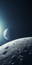 Hyper-realistic Sci-fi Art: Moon And Planetary Surface In Dark Blue Atmosphere