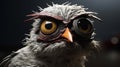 Hyper-realistic Sci-fi Bird With Eyeglasses On Dark Background